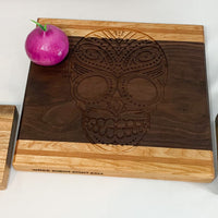 Sugar Skull Cutting Board & Wood Coaster Set