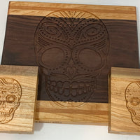 Sugar Skull Cutting Board & Wood Coaster Set